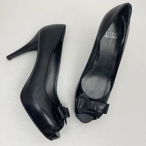 STUART WEITZMAN Black Leather Open Peep Toe Bow Stiletto Pumps - Size 7m